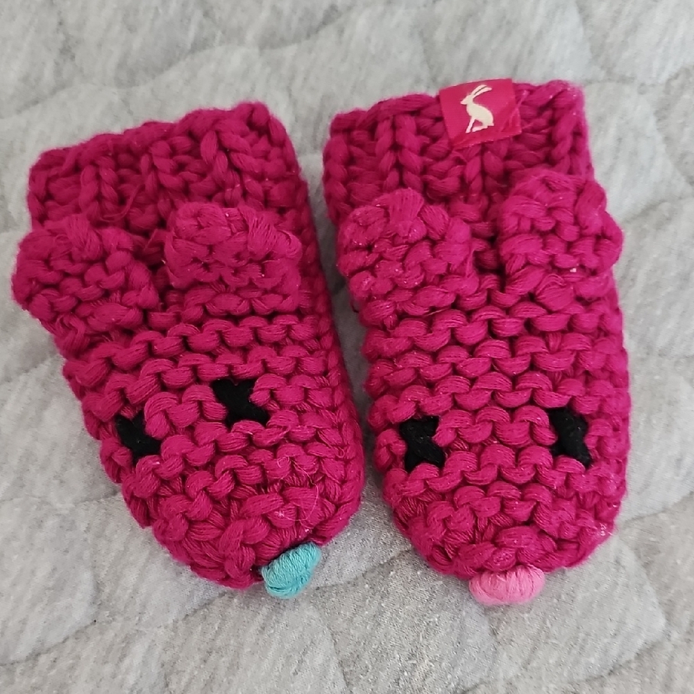 Joules Pink Knit Lined Mittens Gloves S 6m-24m 100% Cotton